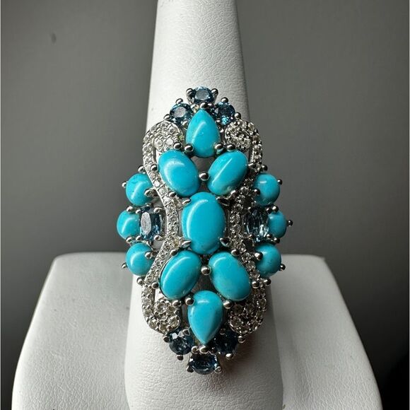BBJ Jewelry - Sterling silver, sleeping beauty turquoise, blue topaz, zircon statement ring!